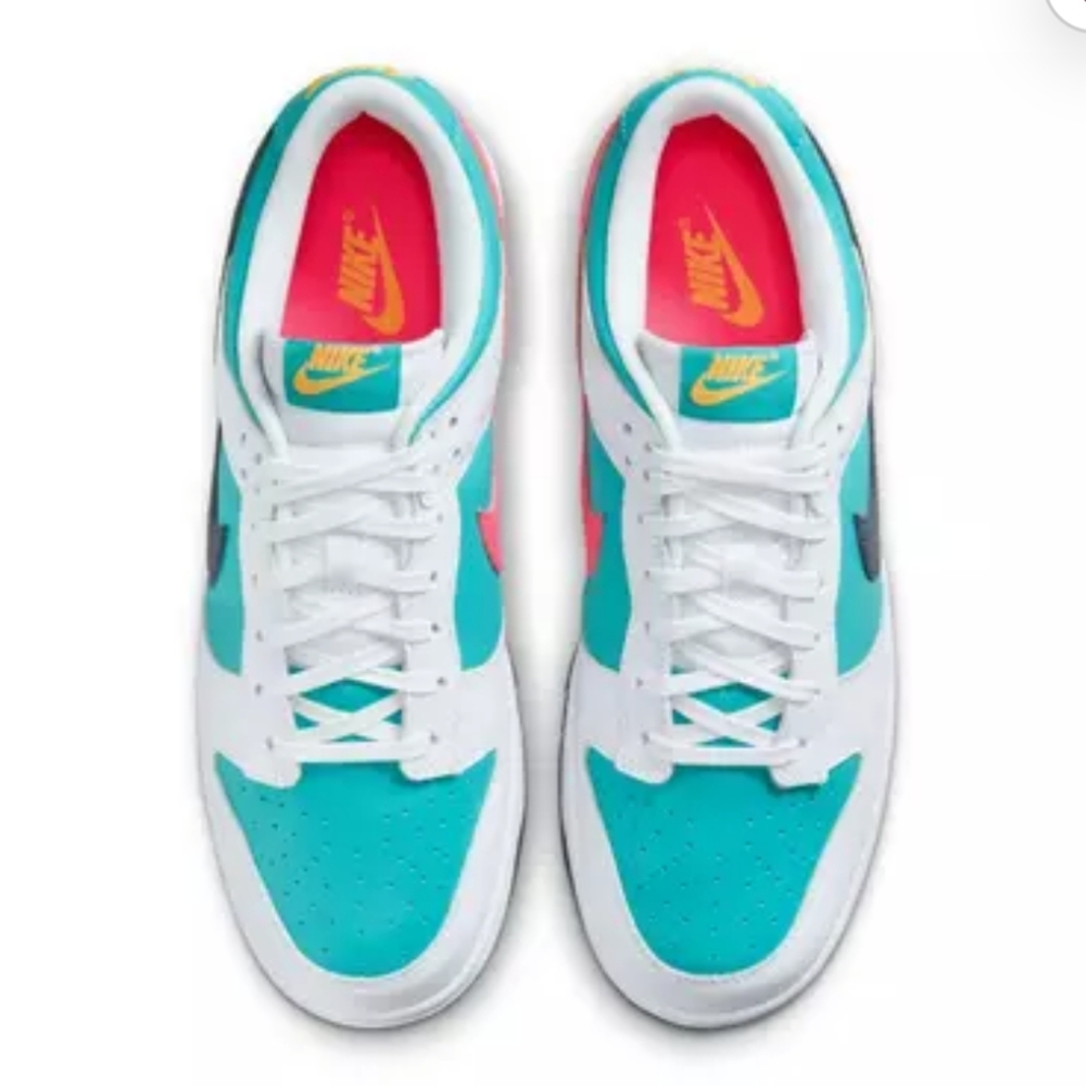 Nike Dunks Kids Shoes in White, Teal, and Pink